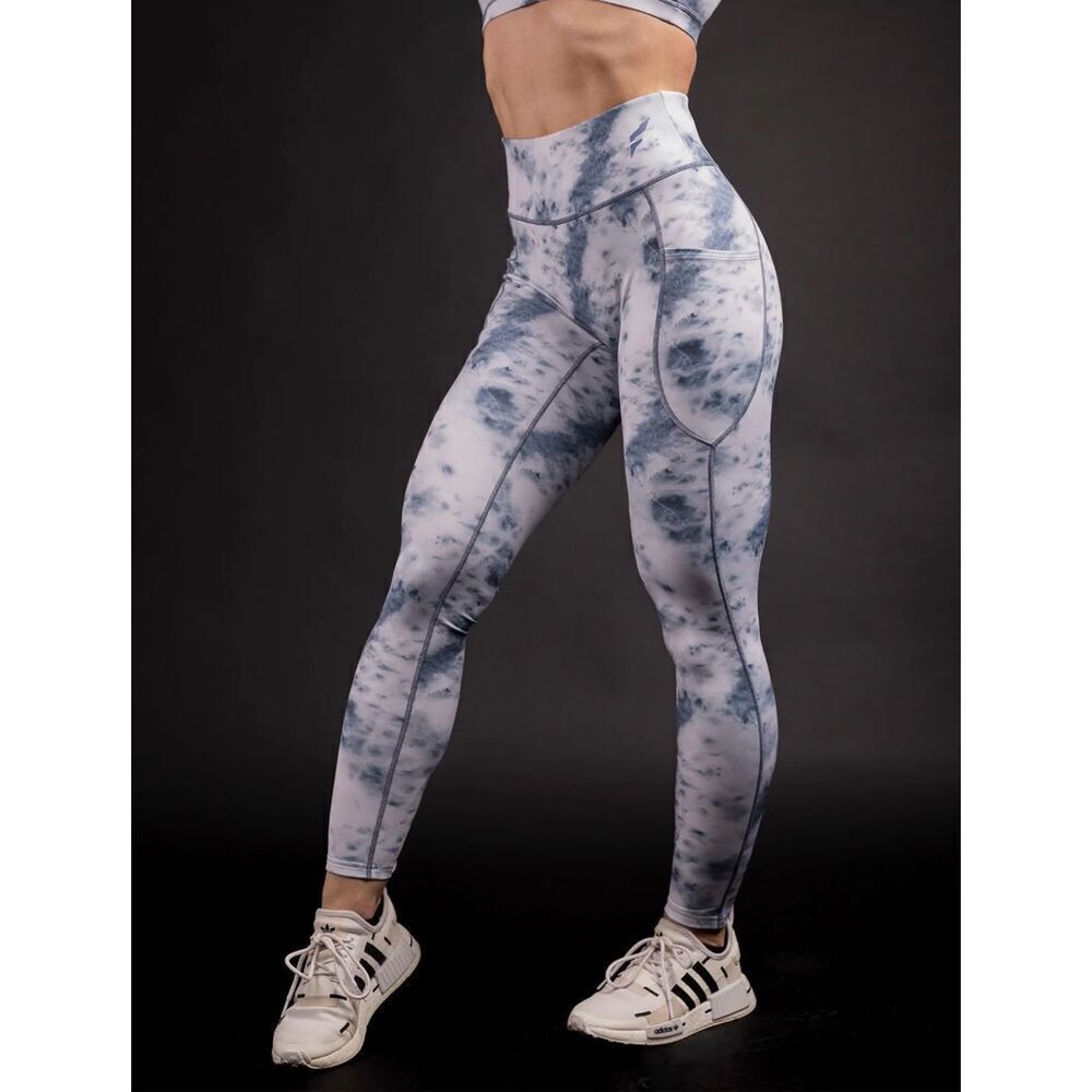 Flag Nor Fail High Waist Vivid Leggings in White/Blue Resin Marble Size Small